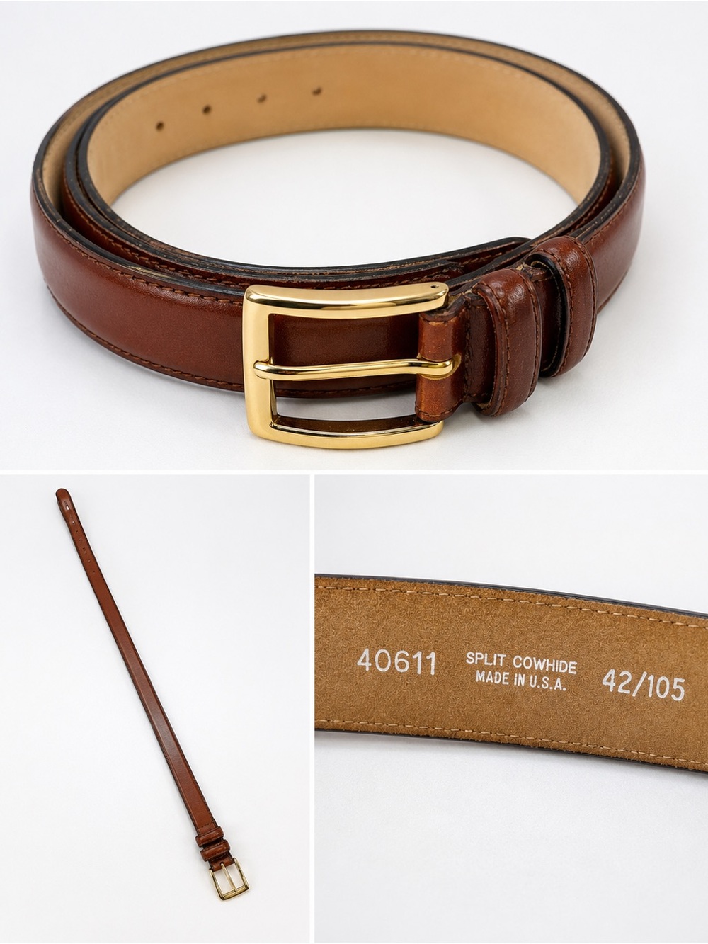 Men’s Brown Leather Belt with Gold Buckle